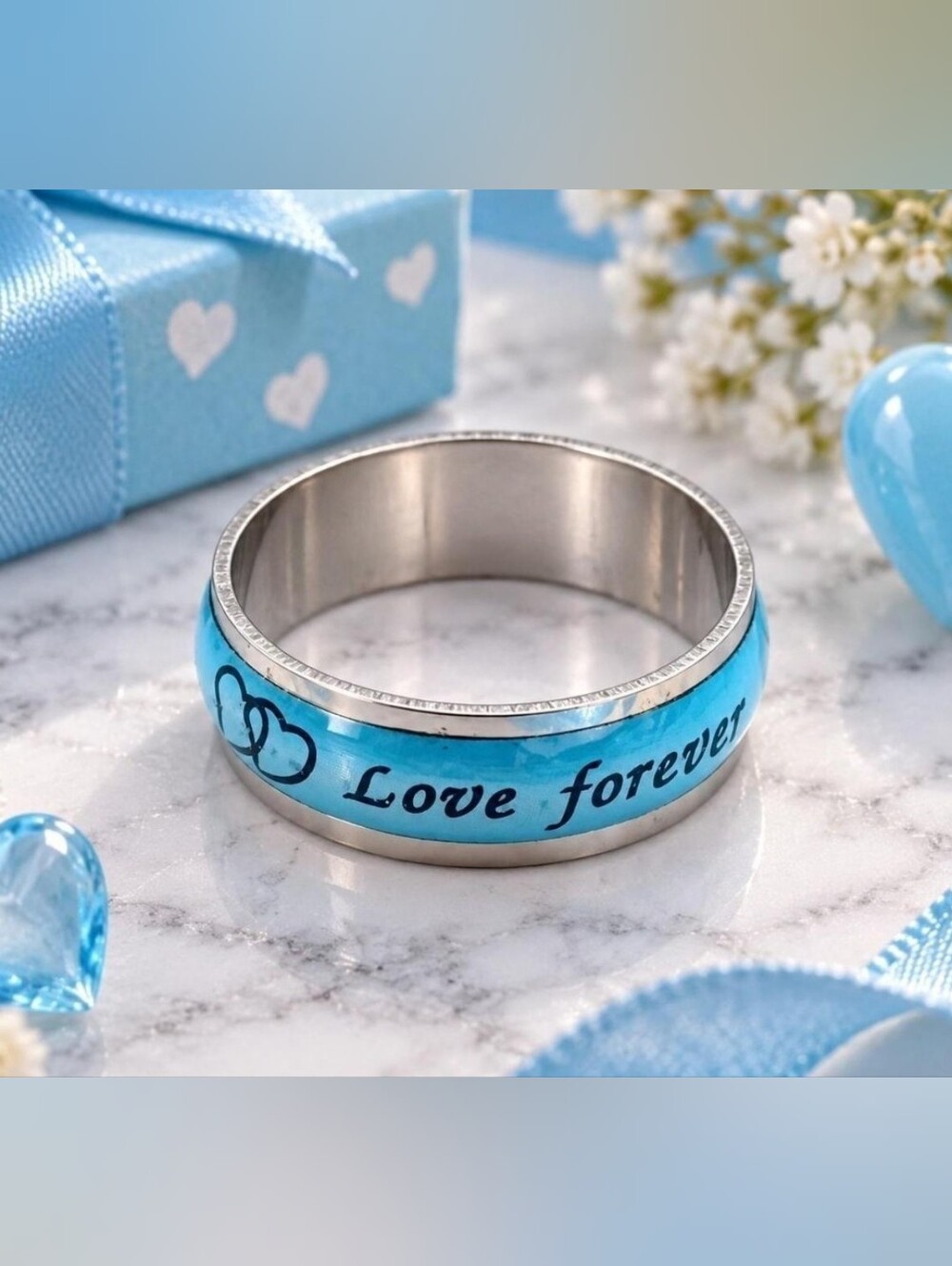 Blue Love Forever Stainless Steel Ring Size 7